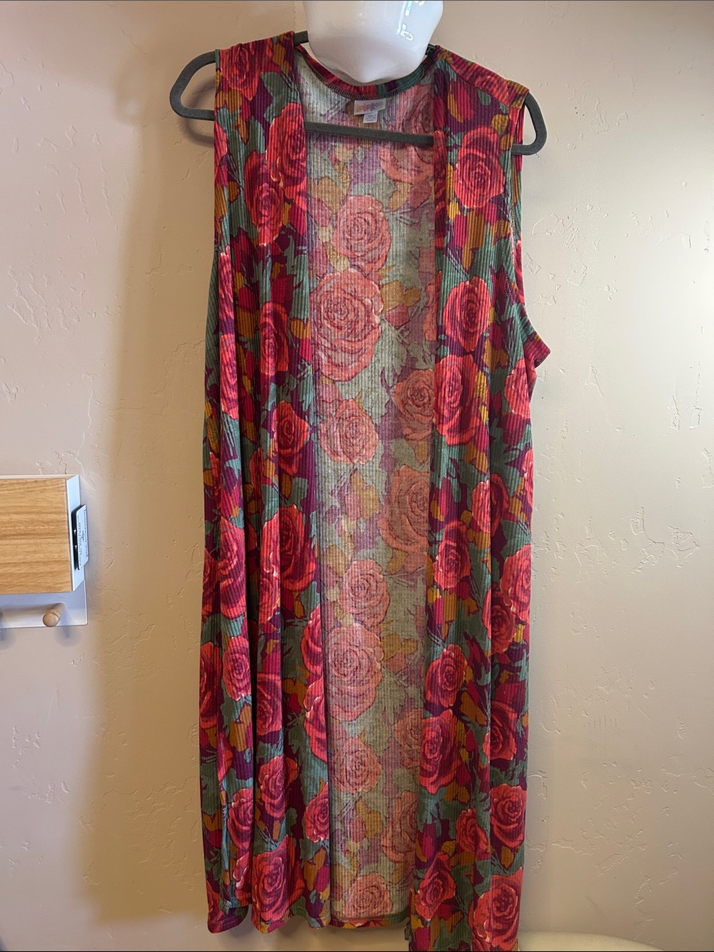 LuLaRoe Sleeveless Ribbed Floral Duster in Red, Pink & Green